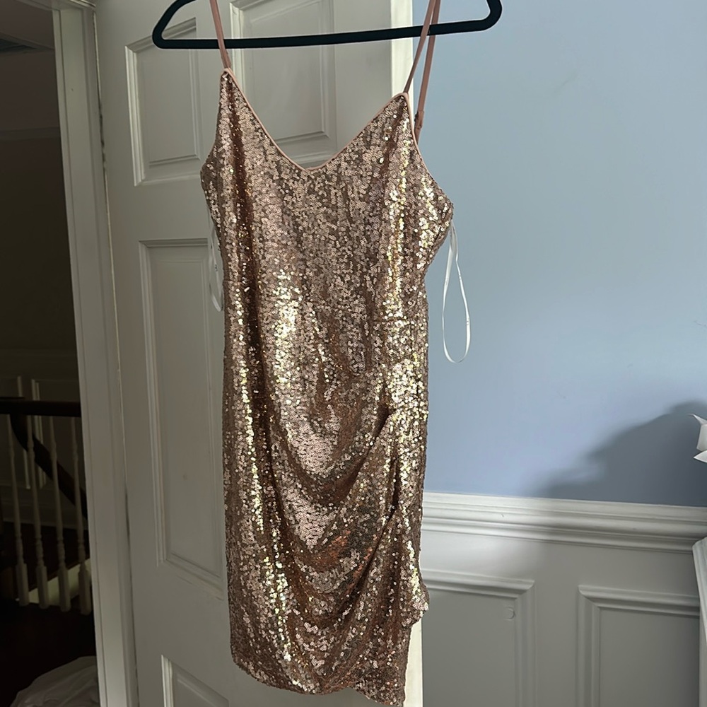 Spaghetti Strap Rose Gold Sequin Dress